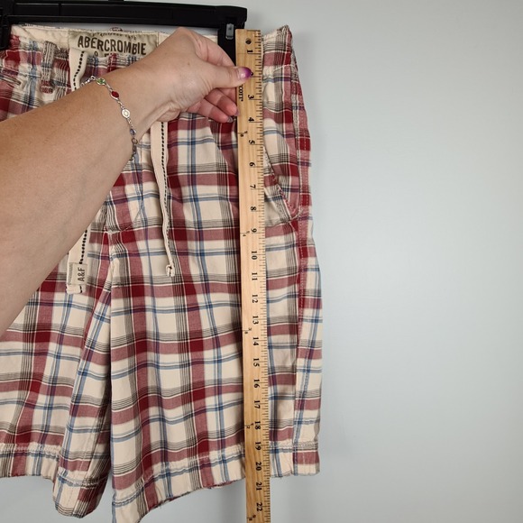 Abercrombie & Fitch Cargo Shorts Men 30 Red Plaid Drawstring Button Fly Vintage - Picture 5 of 14